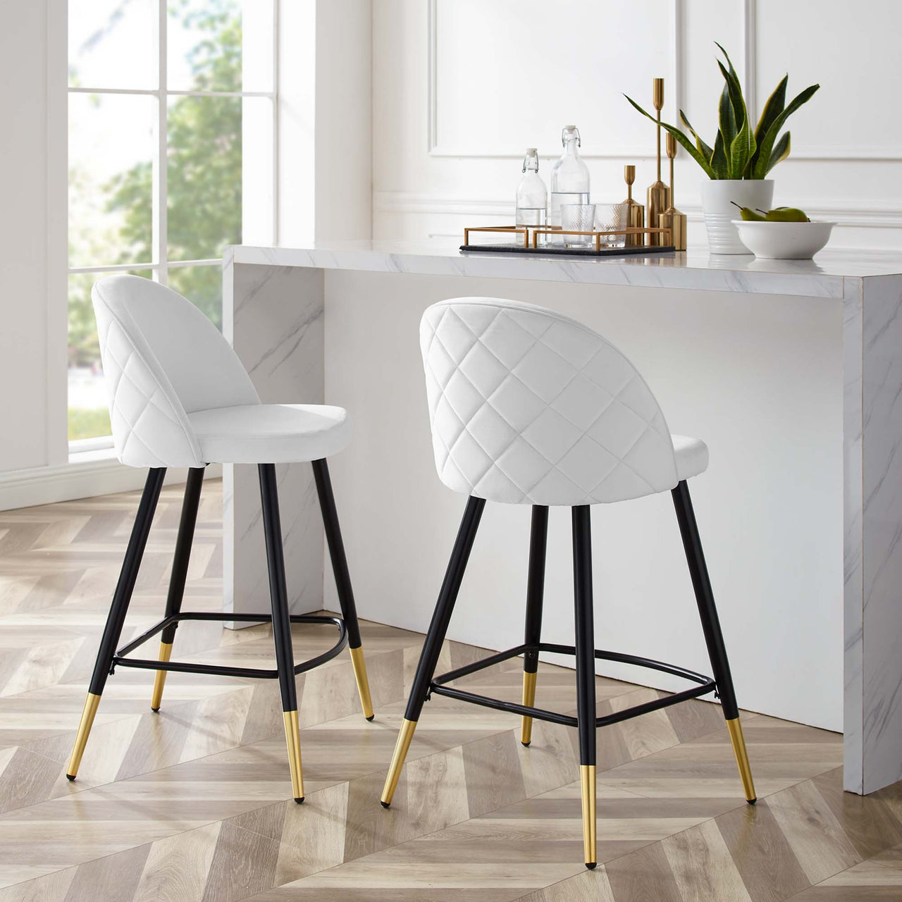 Adamantitus Upholstered Counter Stool Set of 2, White