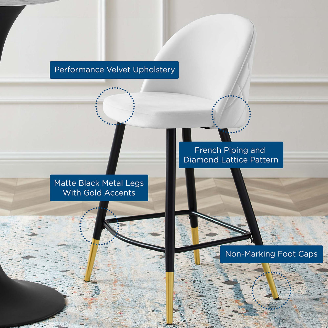 Adamantitus Upholstered Counter Stool Set of 2, White