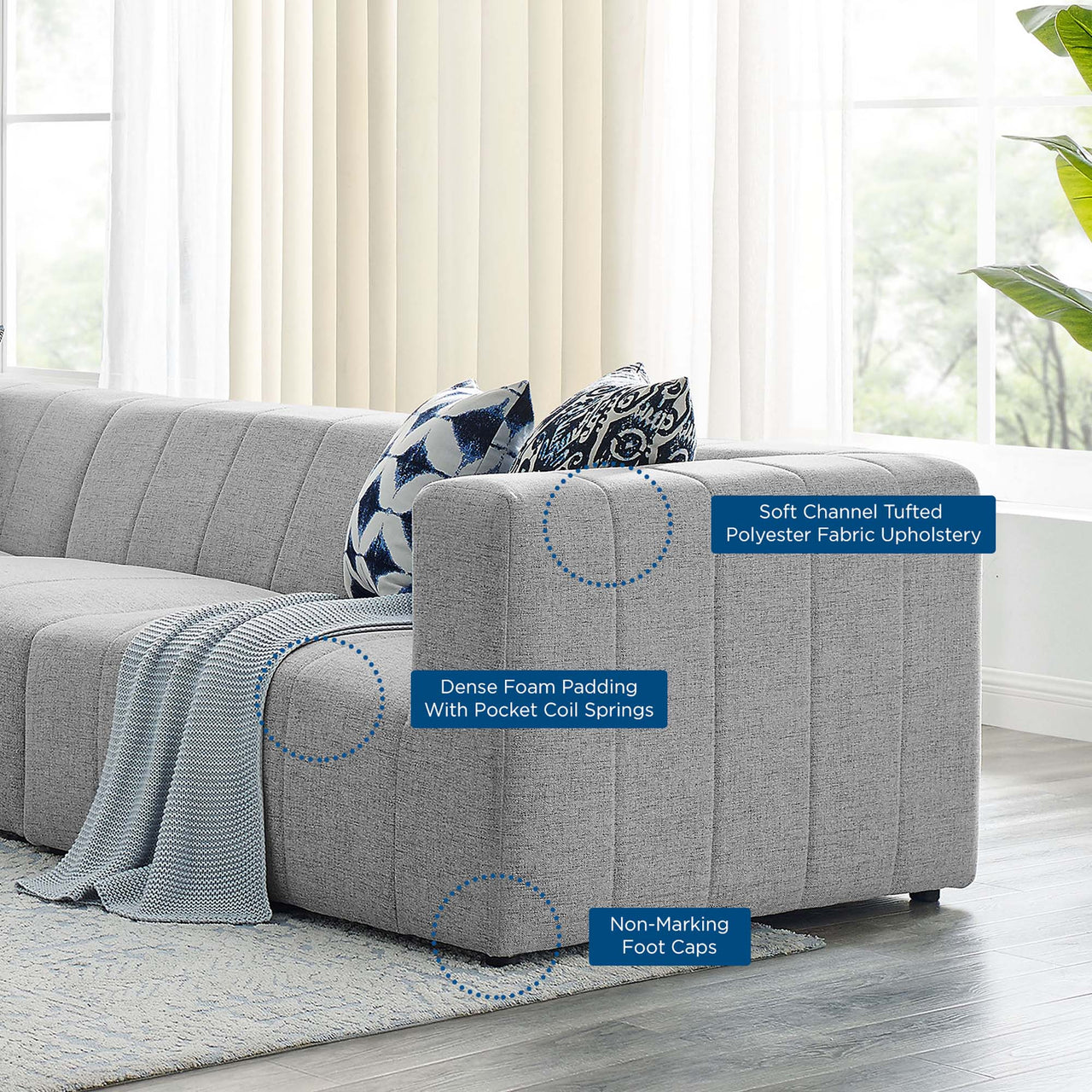 Barden 5-Piece Fabric Sectional, Light Gray