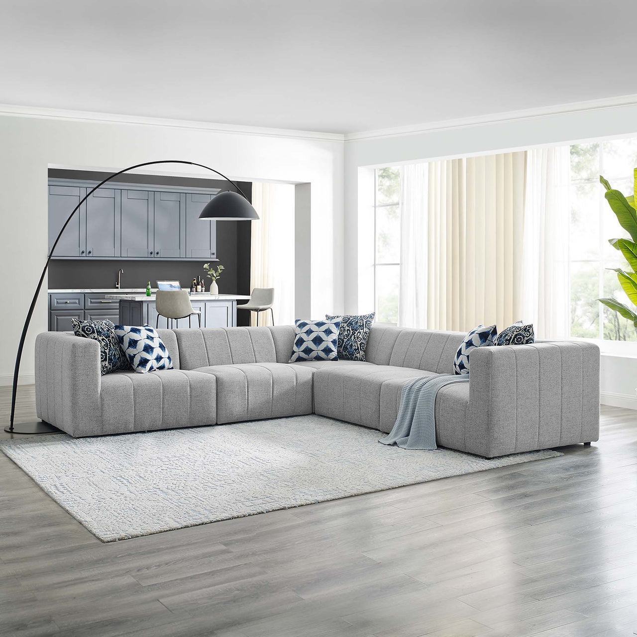 Barden 5-Piece Fabric Sectional, Light Gray
