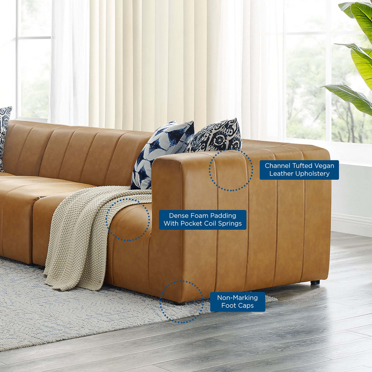 Barden 5-Piece Eco-Leather Sectional, Tan