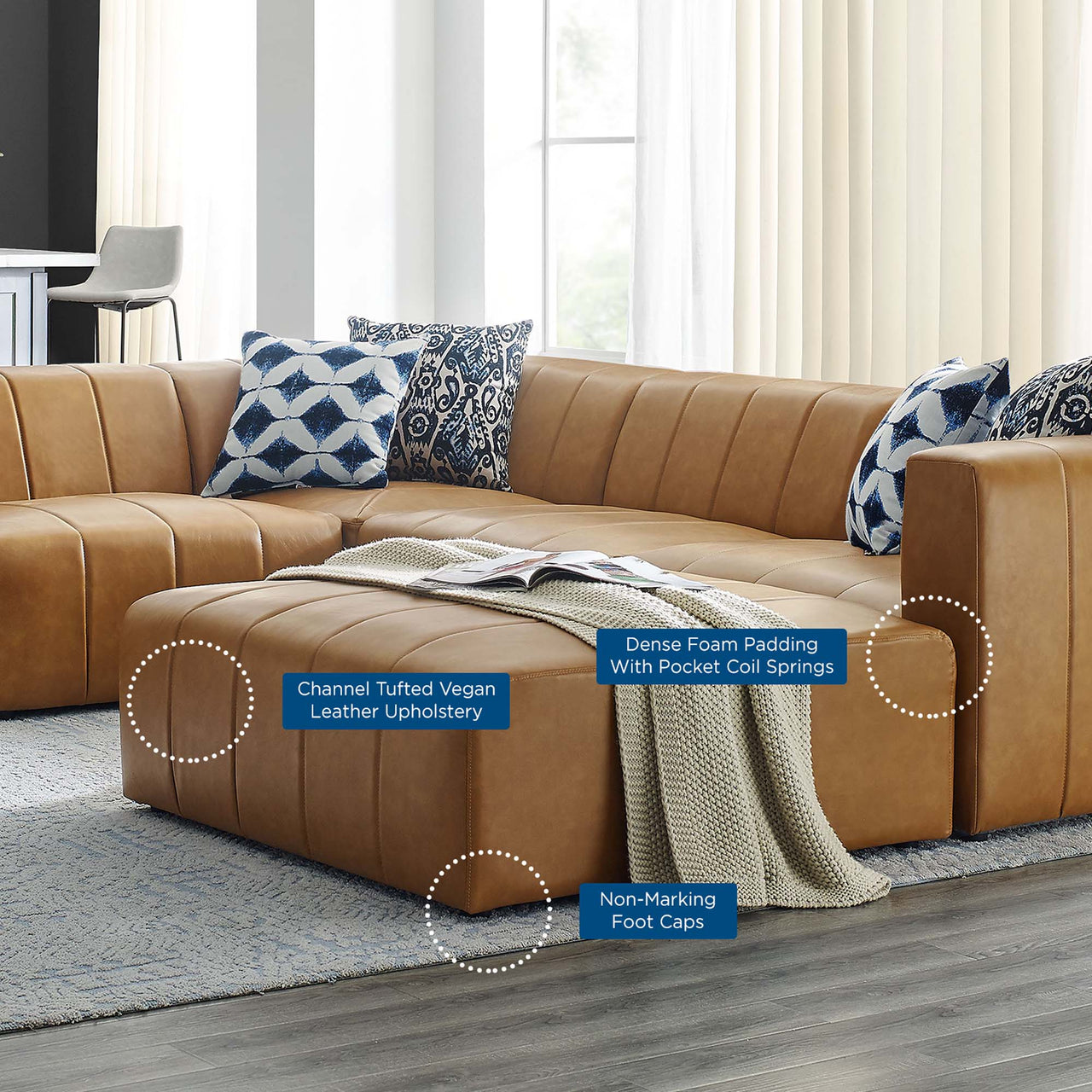 Barden 6-Piece Eco-Leather Sectional, Tan