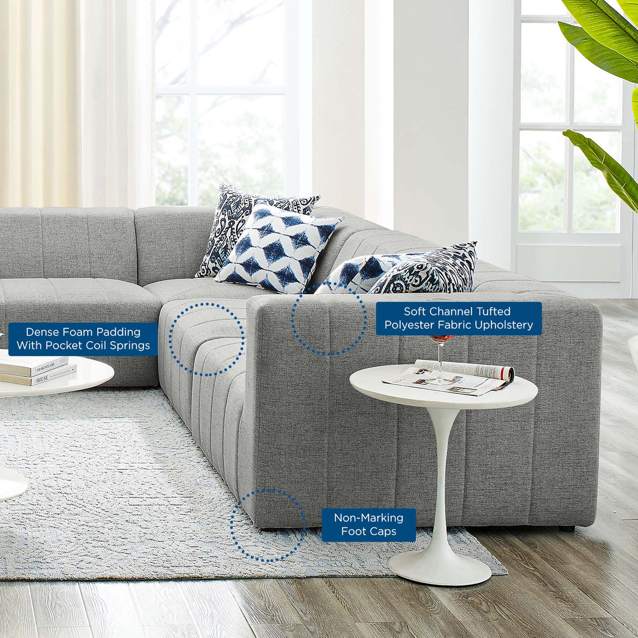 Barden 8-Piece Fabric Sectional, Light Gray