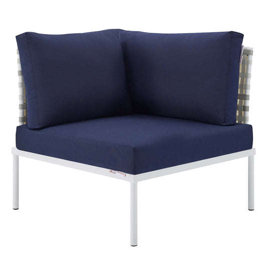 Harmonize Sunbrella® Basket Weave Alfresco Corner Chair | Outdoor Modular Sectional Component, Taupe & Navy
