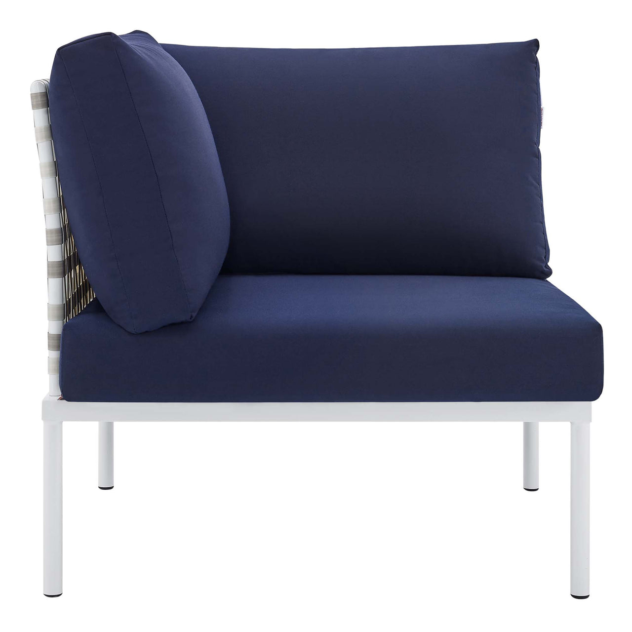 Harmonize Sunbrella® Basket Weave Alfresco Corner Chair | Outdoor Modular Sectional Component, Taupe & Navy