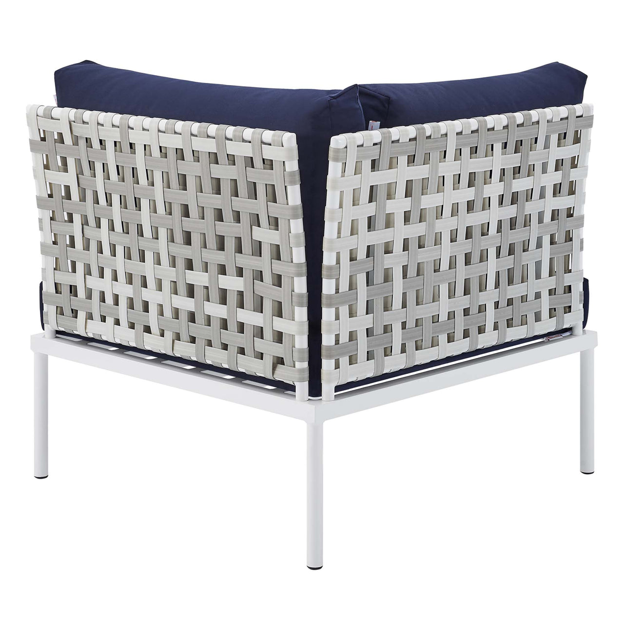 Harmonize Sunbrella® Basket Weave Alfresco Corner Chair | Outdoor Modular Sectional Component, Taupe & Navy
