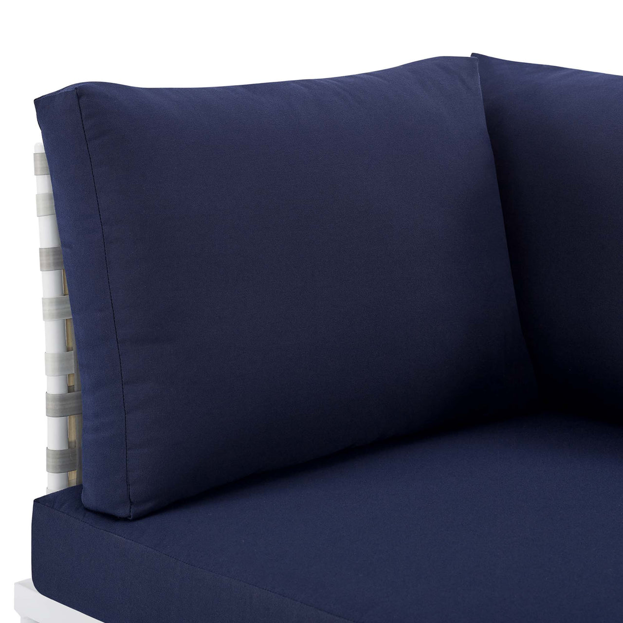 Harmonize Sunbrella® Basket Weave Alfresco Corner Chair | Outdoor Modular Sectional Component, Taupe & Navy
