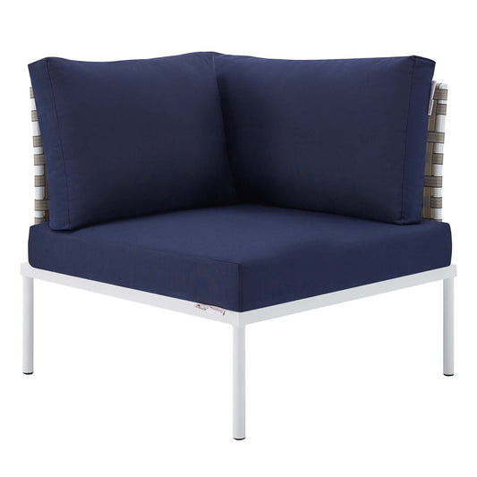 Harmonize Sunbrella® Basket Weave Alfresco Corner Chair | Outdoor Modular Sectional Component, Tan & Navy