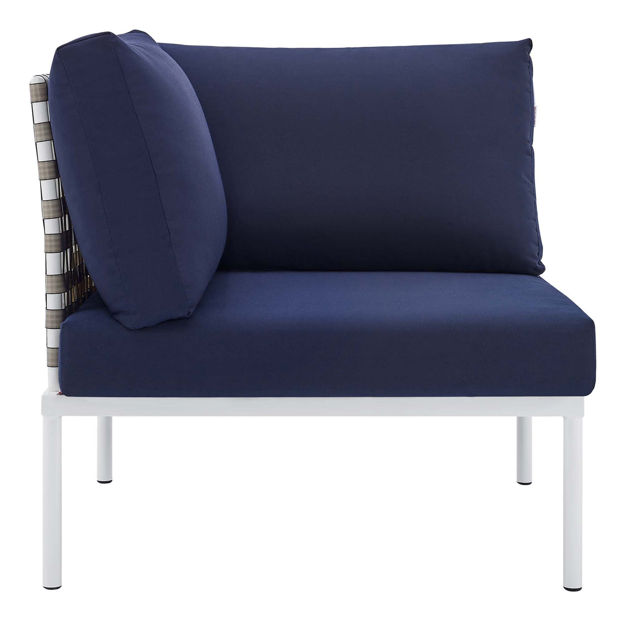 Harmonize Sunbrella® Basket Weave Alfresco Corner Chair | Outdoor Modular Sectional Component, Tan & Navy