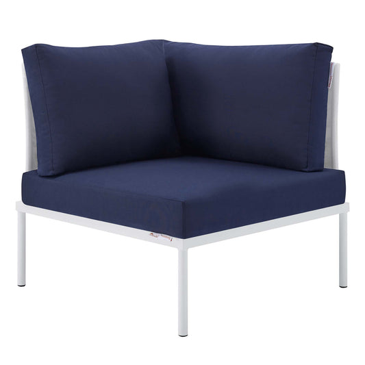 Harmonize Sunbrella® Alfresco All Mesh Corner Chair | Outdoor Modular Sectional Component, White & Navy