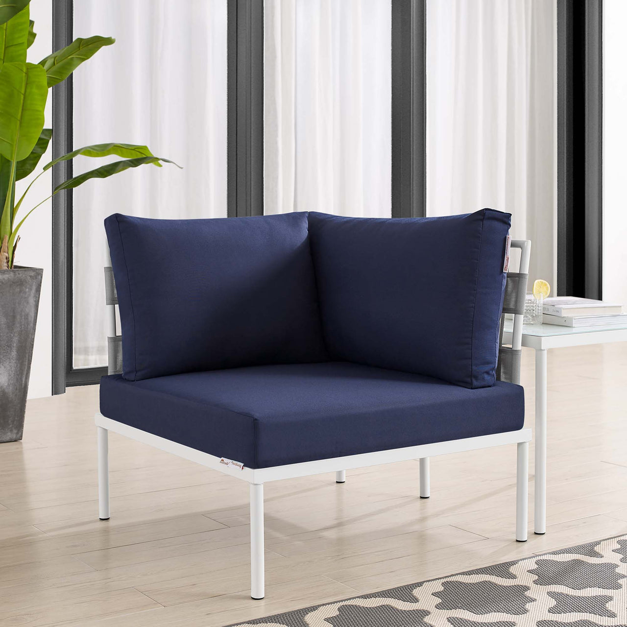 Harmonize Sunbrella® Alfresco Corner Chair | Outdoor Modular Sectional Component, Gray & Navy