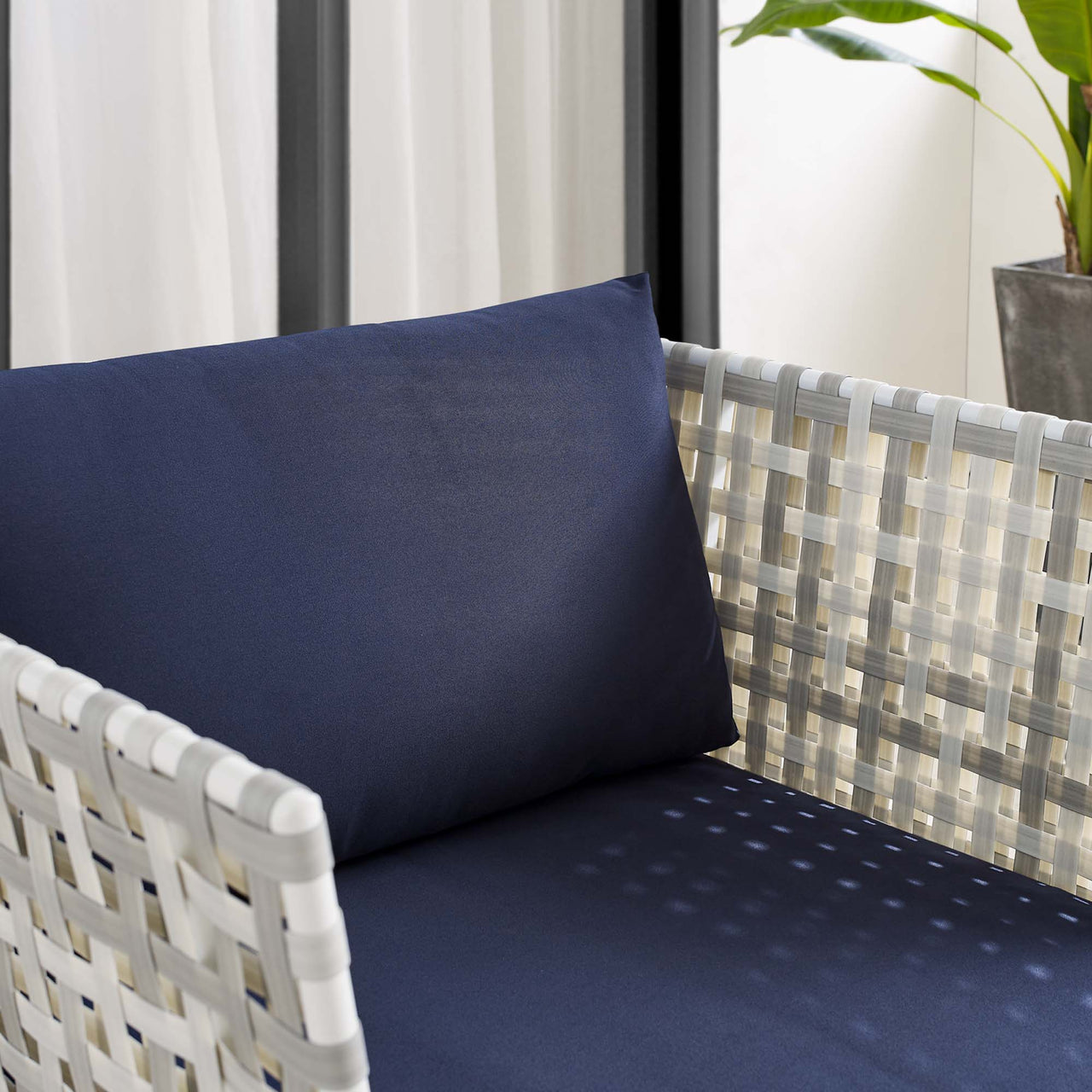 Harmonize Sunbrella® Basket Weave Alfresco Armchair, Taupe & Navy