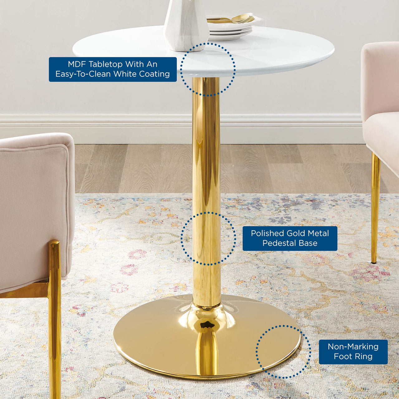 Kavrin Round Dining Table, Extra Small, Gold & White