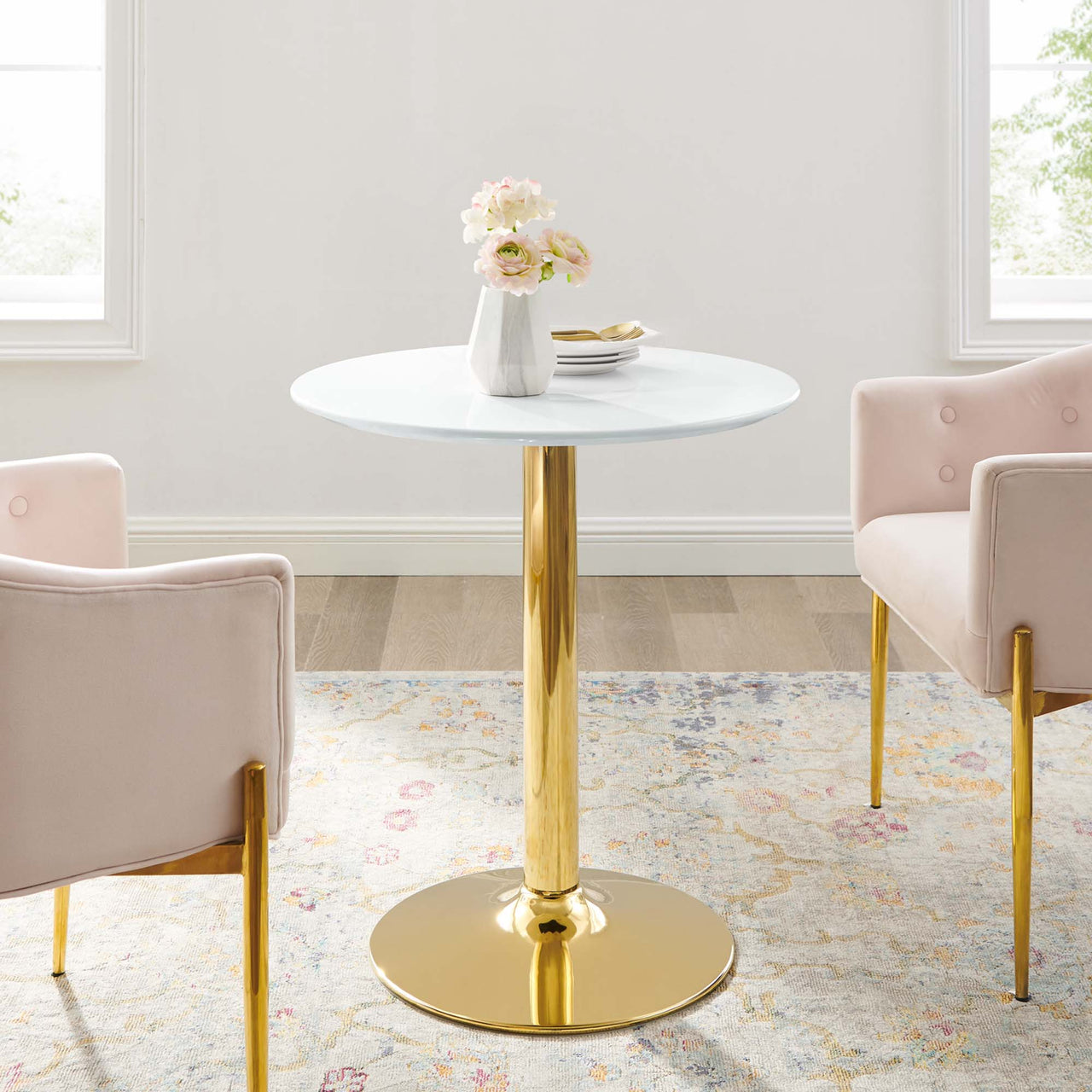 Kavrin Round Dining Table, Extra Small, Gold & White