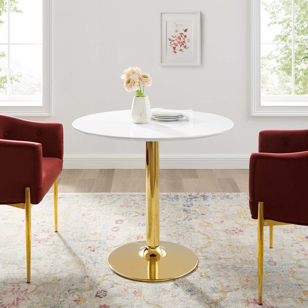 Kavrin Round Dining Table, Small, Gold & White