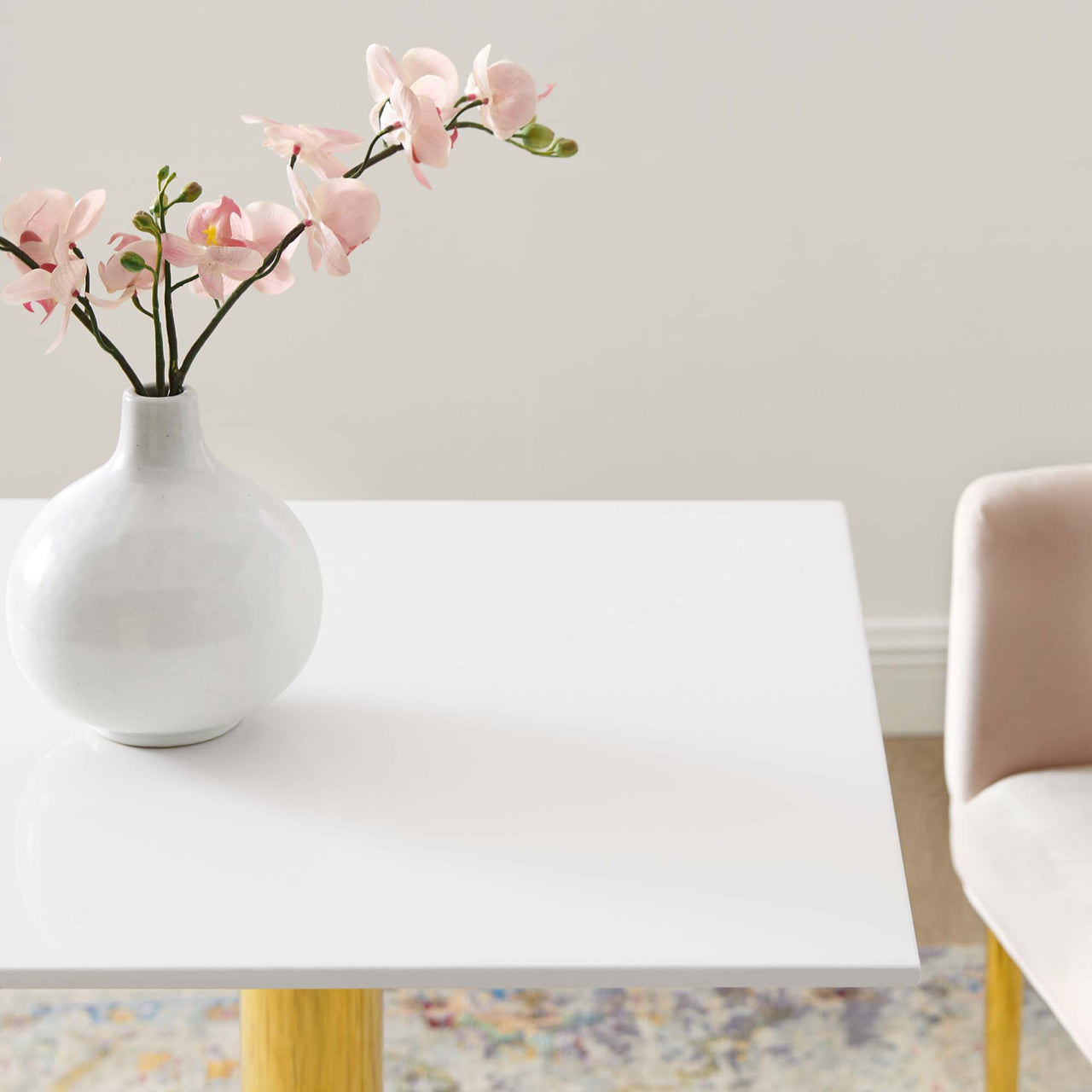 Kavrin Square Dining Table, Extra Small, Gold & White