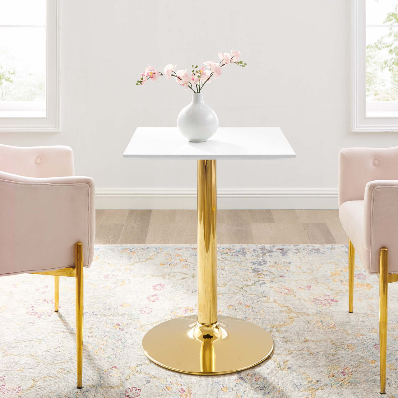 Kavrin Square Dining Table, Extra Small, Gold & White