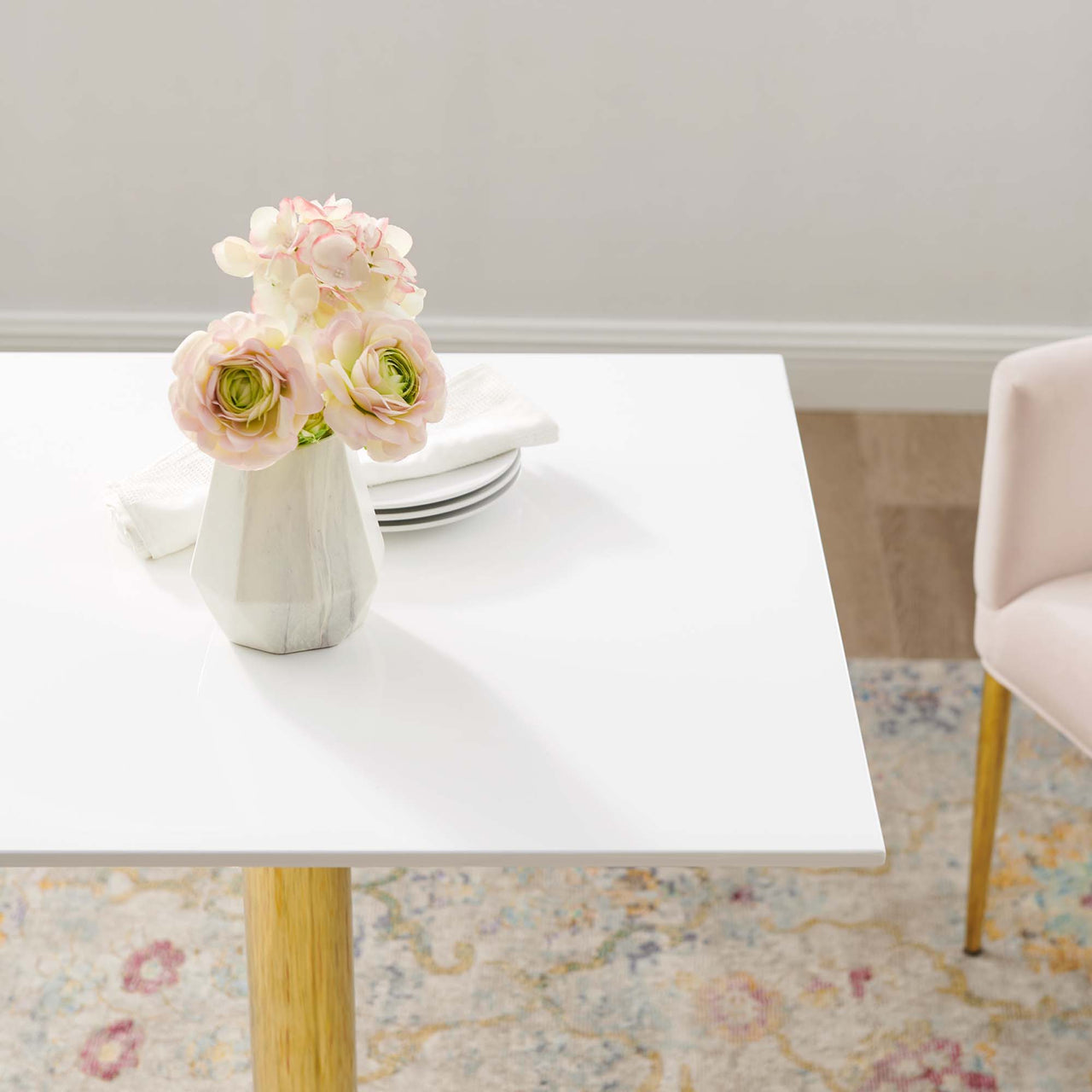 Kavrin Square Dining Table, Small, Gold & White