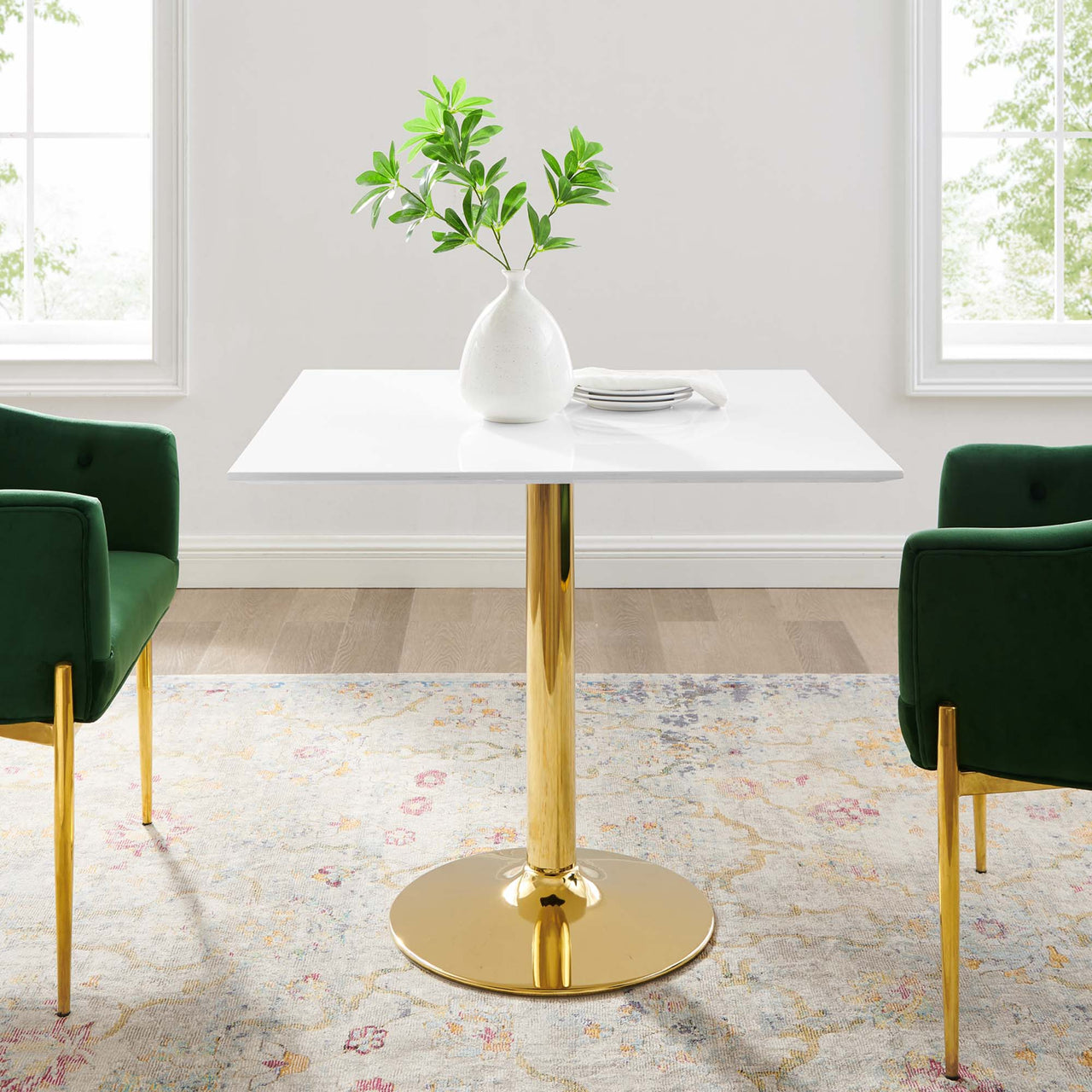 Kavrin Square Dining Table, Medium, Gold & White
