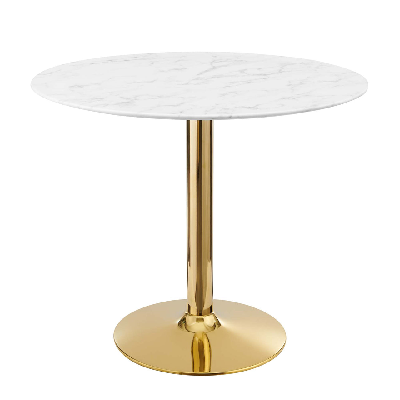 Kavrin Round Faux Marble Dining Table, Small, Gold & White