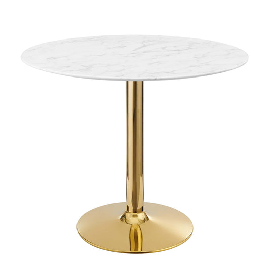 Kavrin Round Faux Marble Dining Table, Small, Gold & White