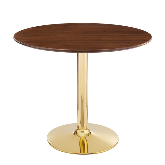 Kavrin Round Dining Table, Small, Gold & Walnut