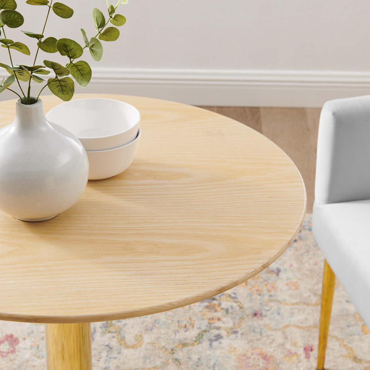 Kavrin Round Dining Table, Extra Small, Gold & Natural Wood