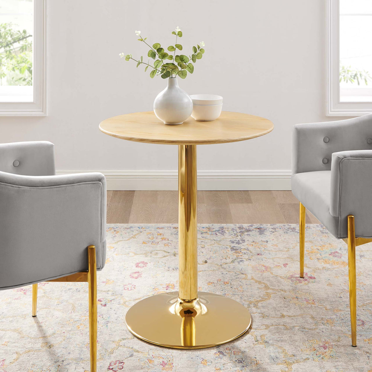 Kavrin Round Dining Table, Extra Small, Gold & Natural Wood