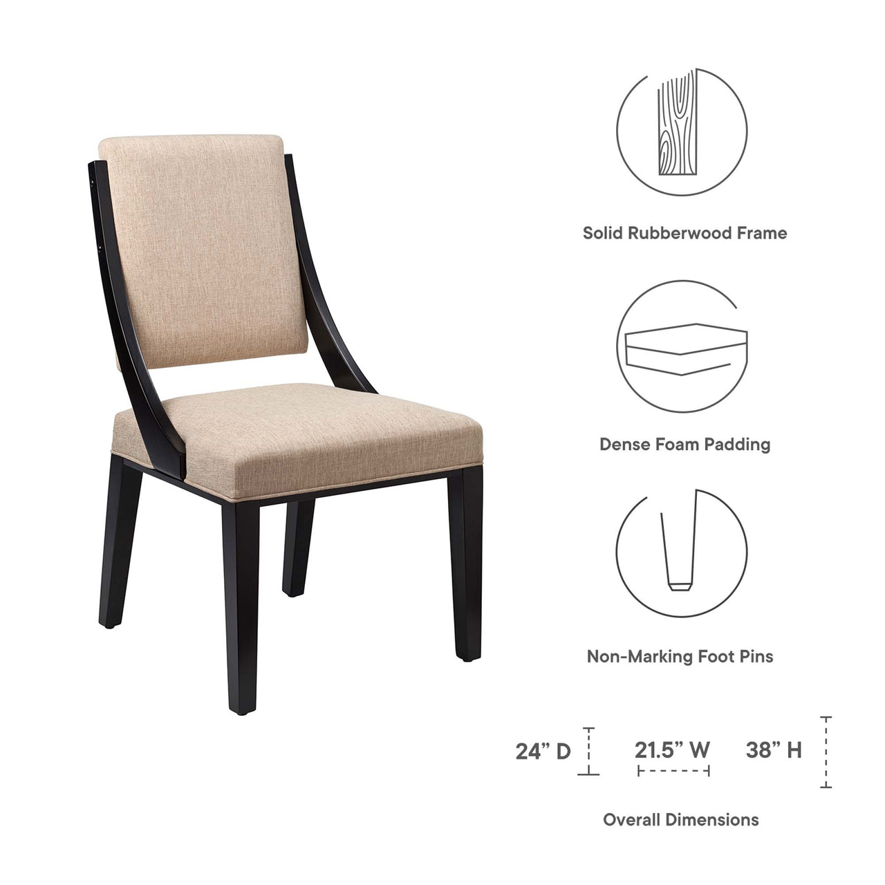 Tramelle Fabric Dining Chair Set of 2, Beige