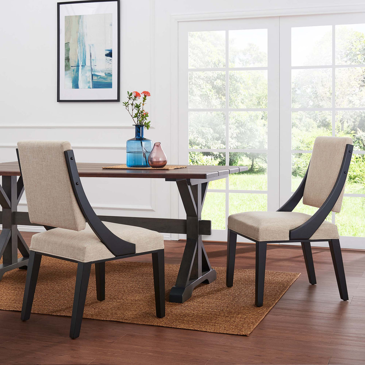 Tramelle Fabric Dining Chair Set of 2, Beige