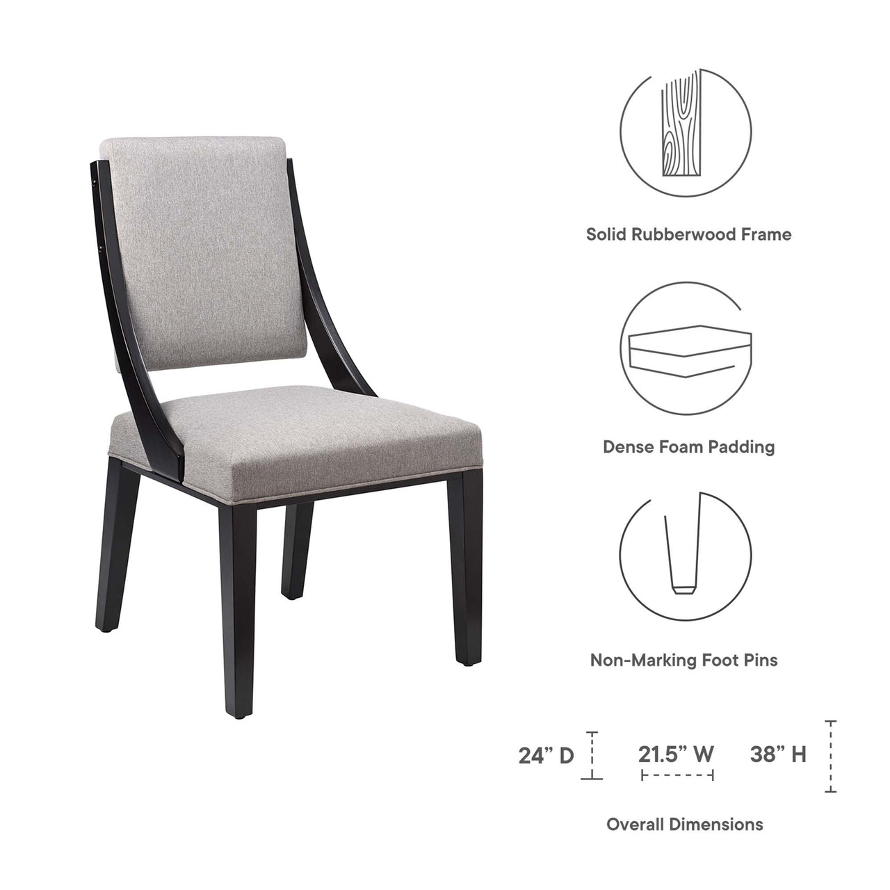 Tramelle Fabric Dining Chair Set of 2, Light Gray