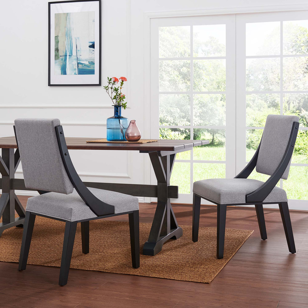 Tramelle Fabric Dining Chair Set of 2, Light Gray
