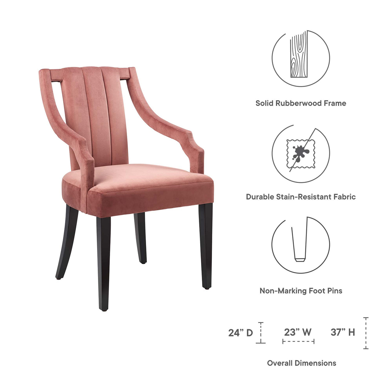 Strength Velvet Dining Chair Set of 2, Dusty Rose