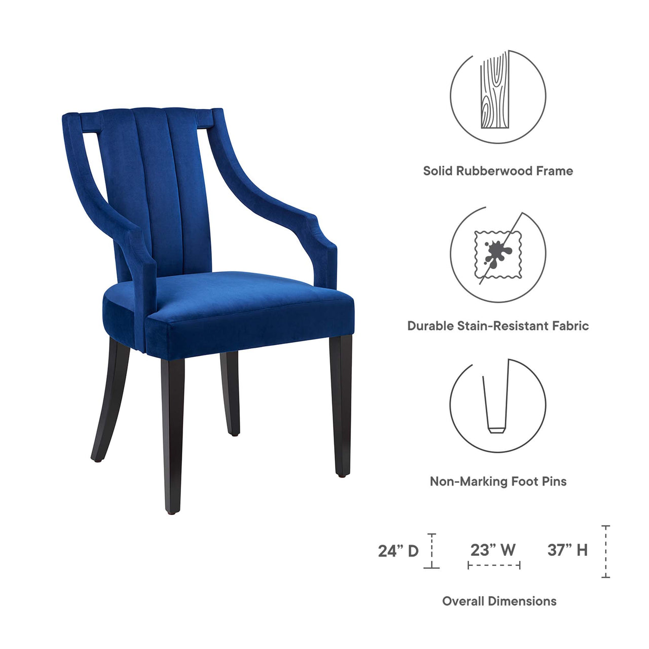 Strength Velvet Dining Chair Set of 2, Navy
