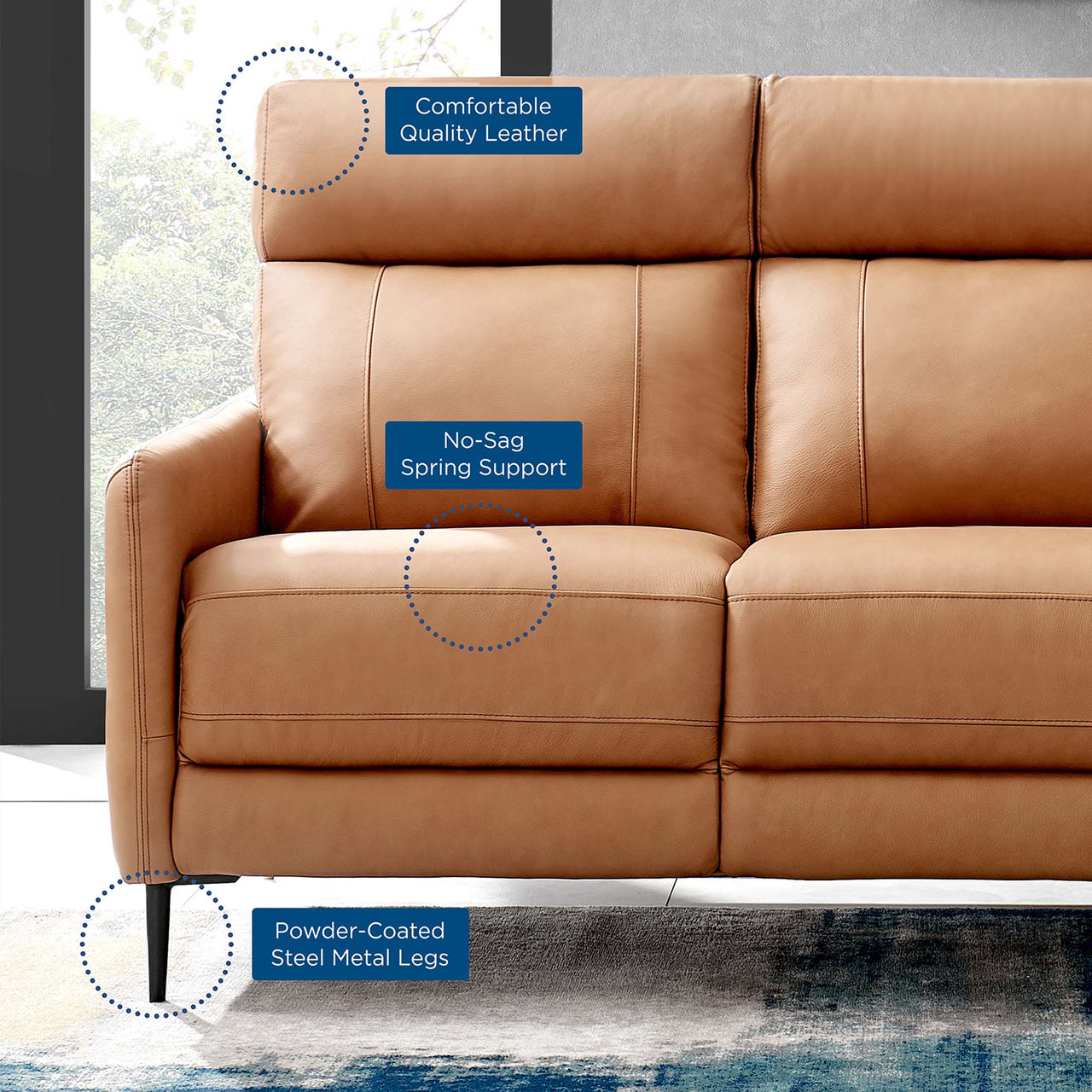 Brevane Leather Sofa, Tan