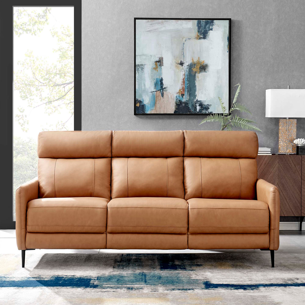 Brevane Leather Sofa, Tan