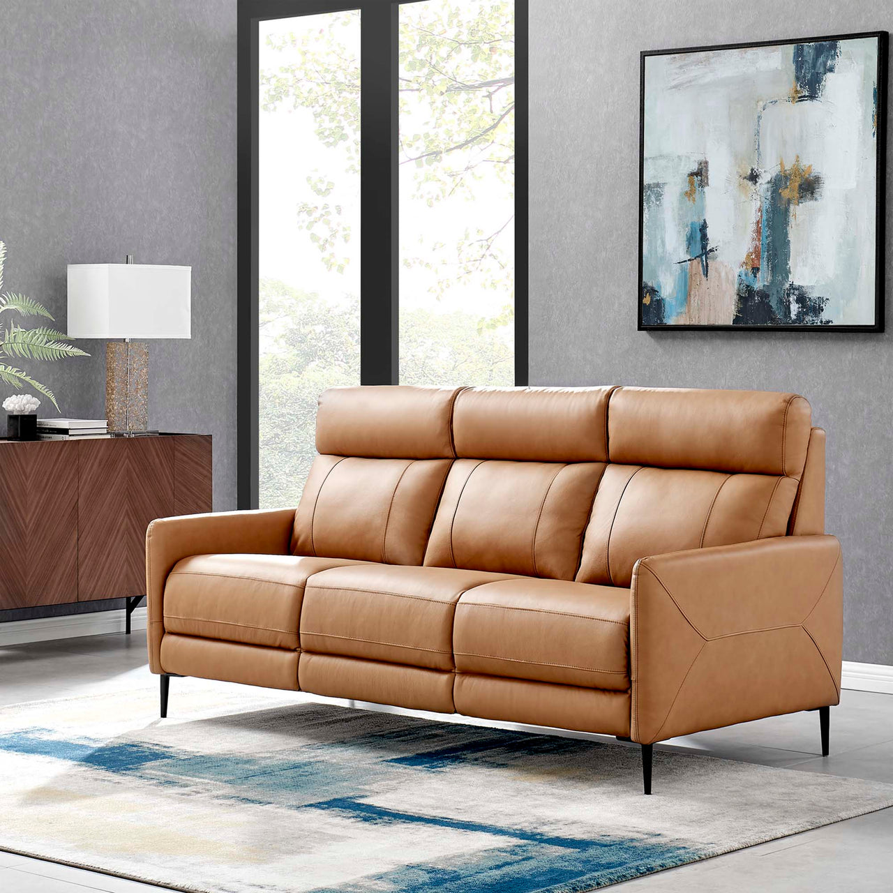 Brevane Leather Sofa, Tan