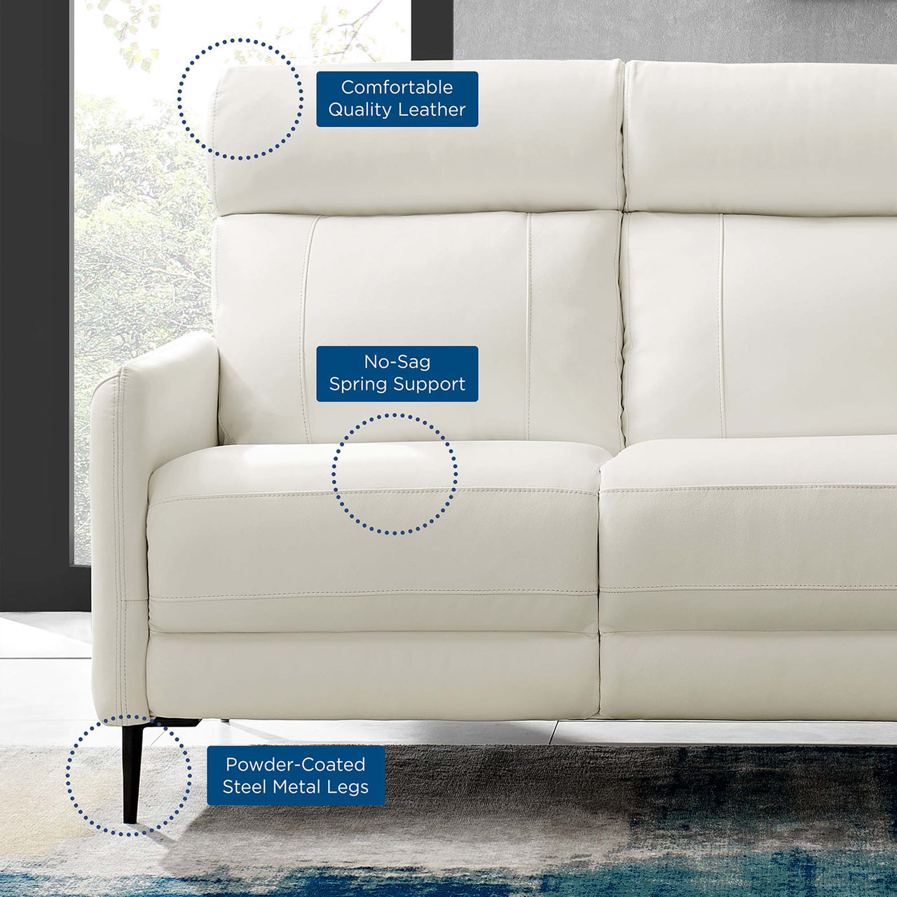 Brevane Leather Sofa, White
