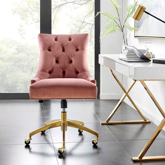 Cavell Velvet Office Chair, Gold & Dusty Rose