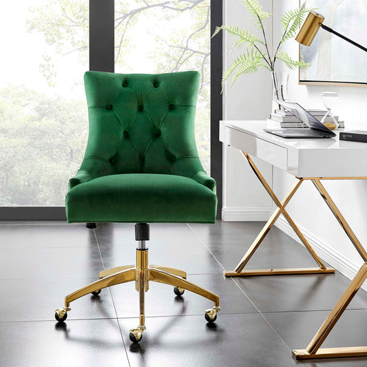 Cavell Velvet Office Chair, Gold & Emerald