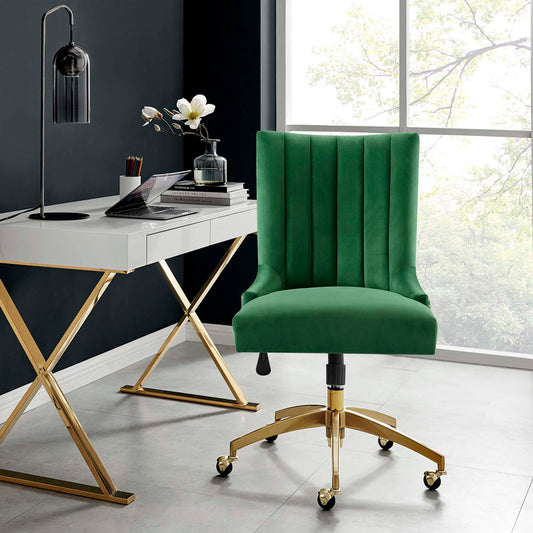Arvene Velvet Office Chair, Gold & Emerald