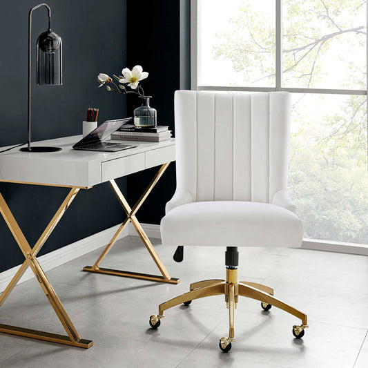 Arvene Velvet Office Chair, Gold & White