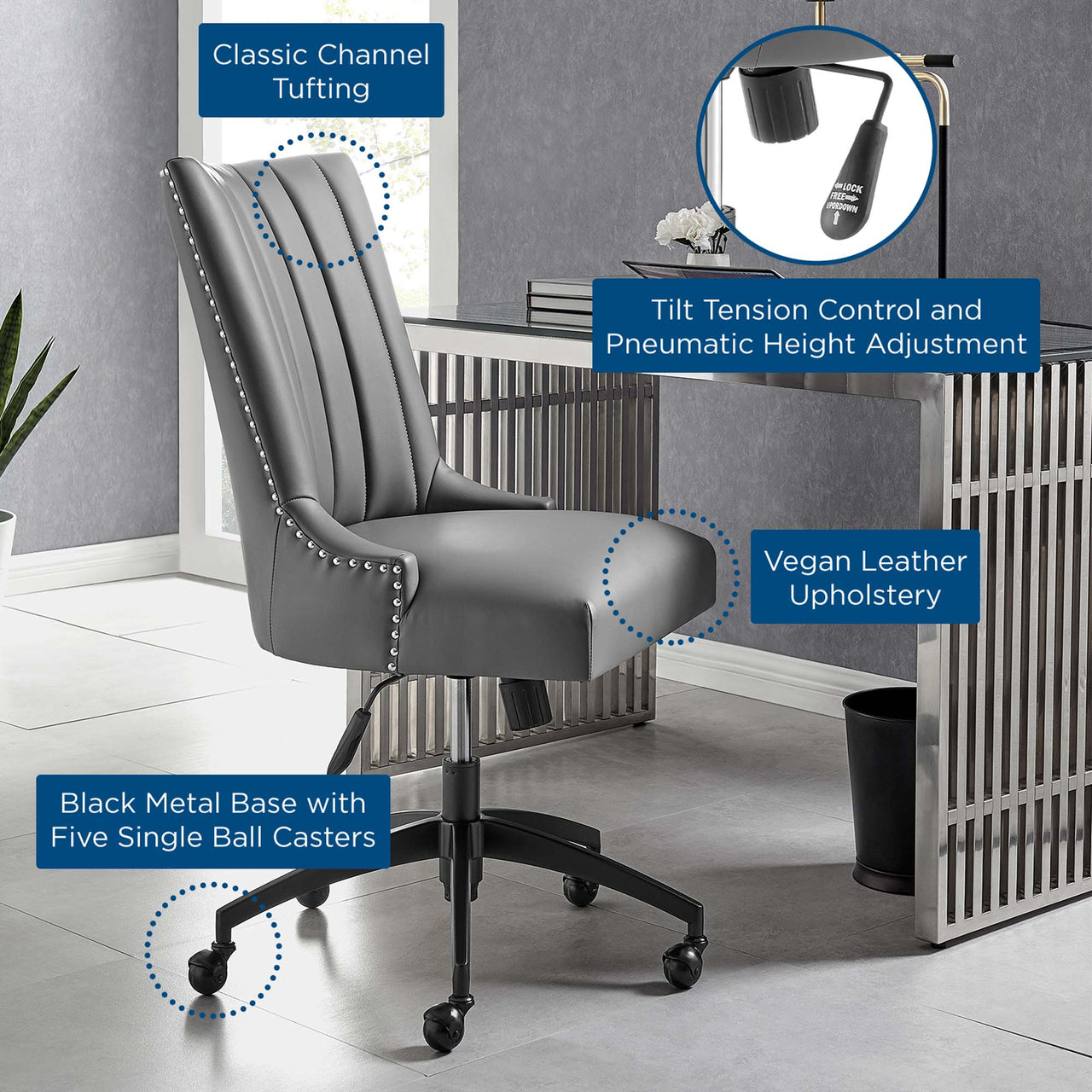 Arvene Eco-Leather Office Chair, Black & Gray
