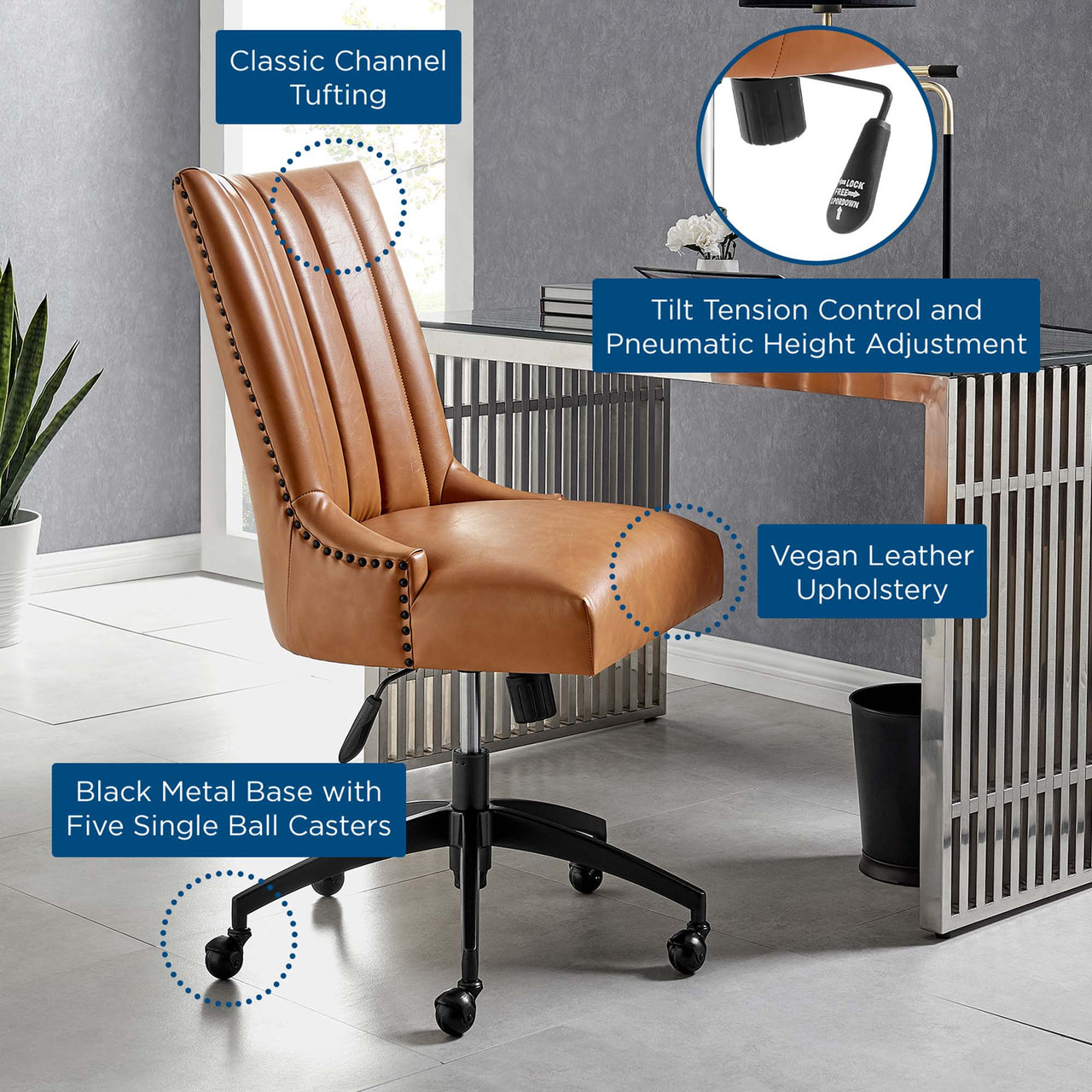 Arvene Eco-Leather Office Chair, Black & Tan