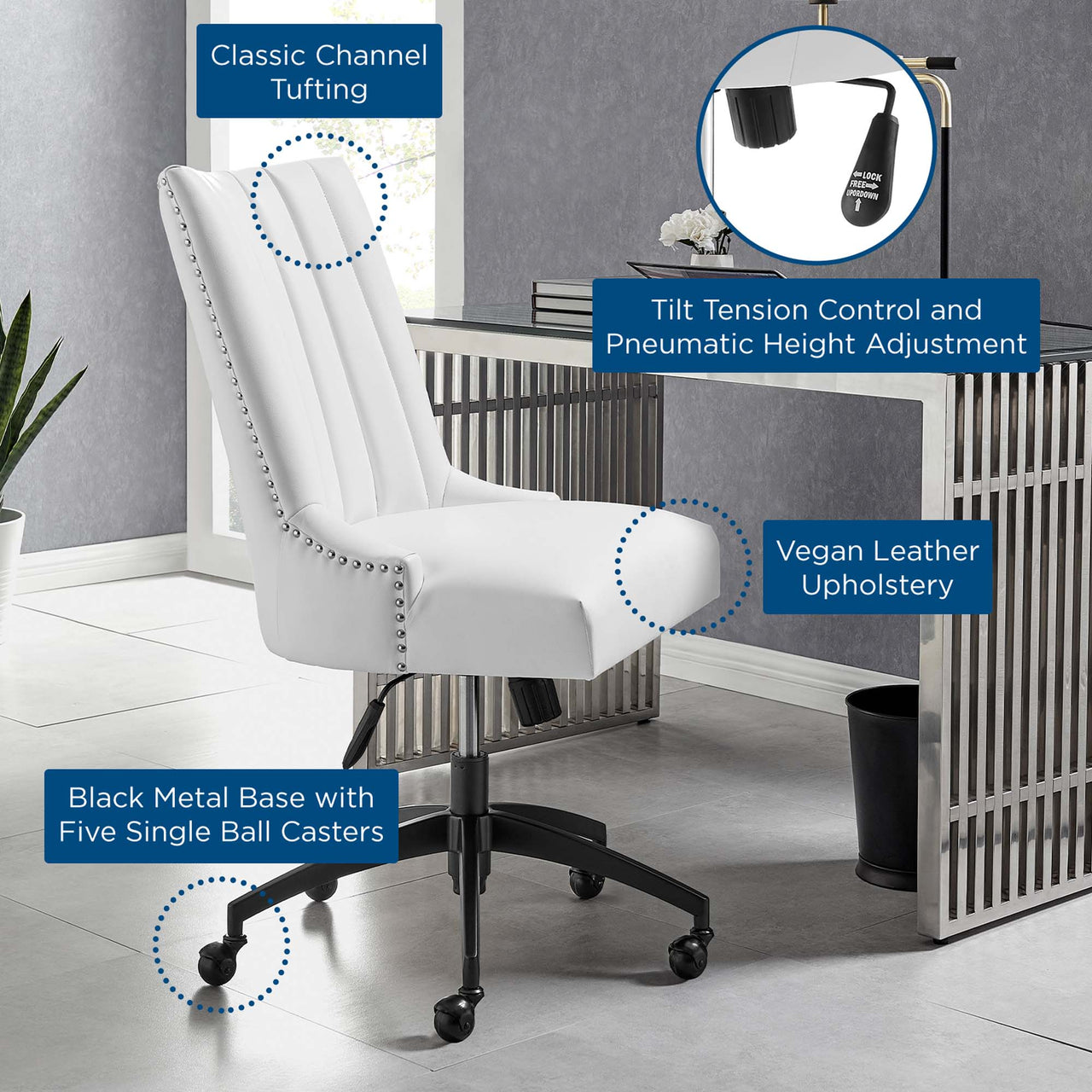 Arvene Eco-Leather Office Chair, Black & White