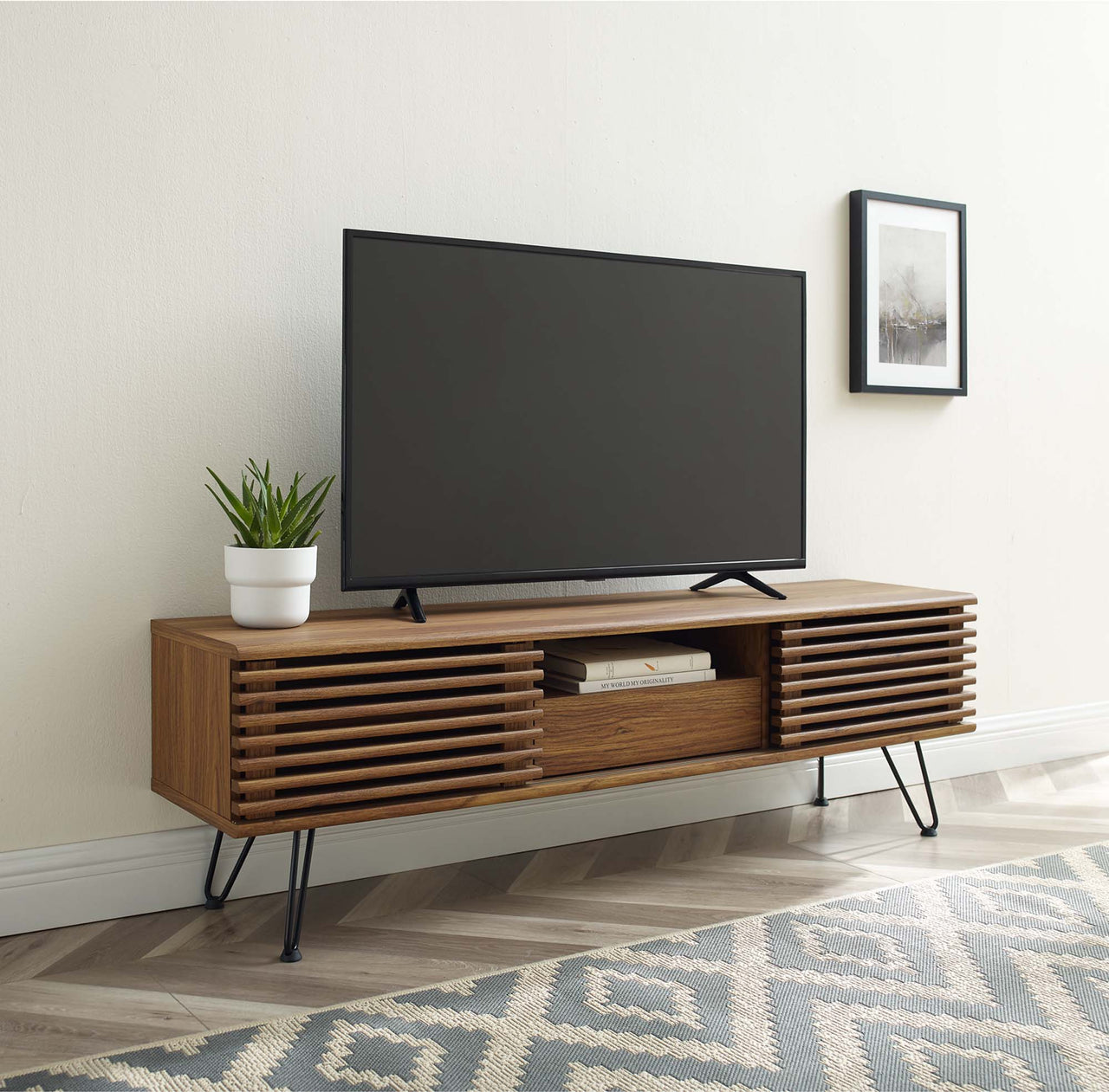 Ventra Entertainment Center, Medium, Walnut & Black