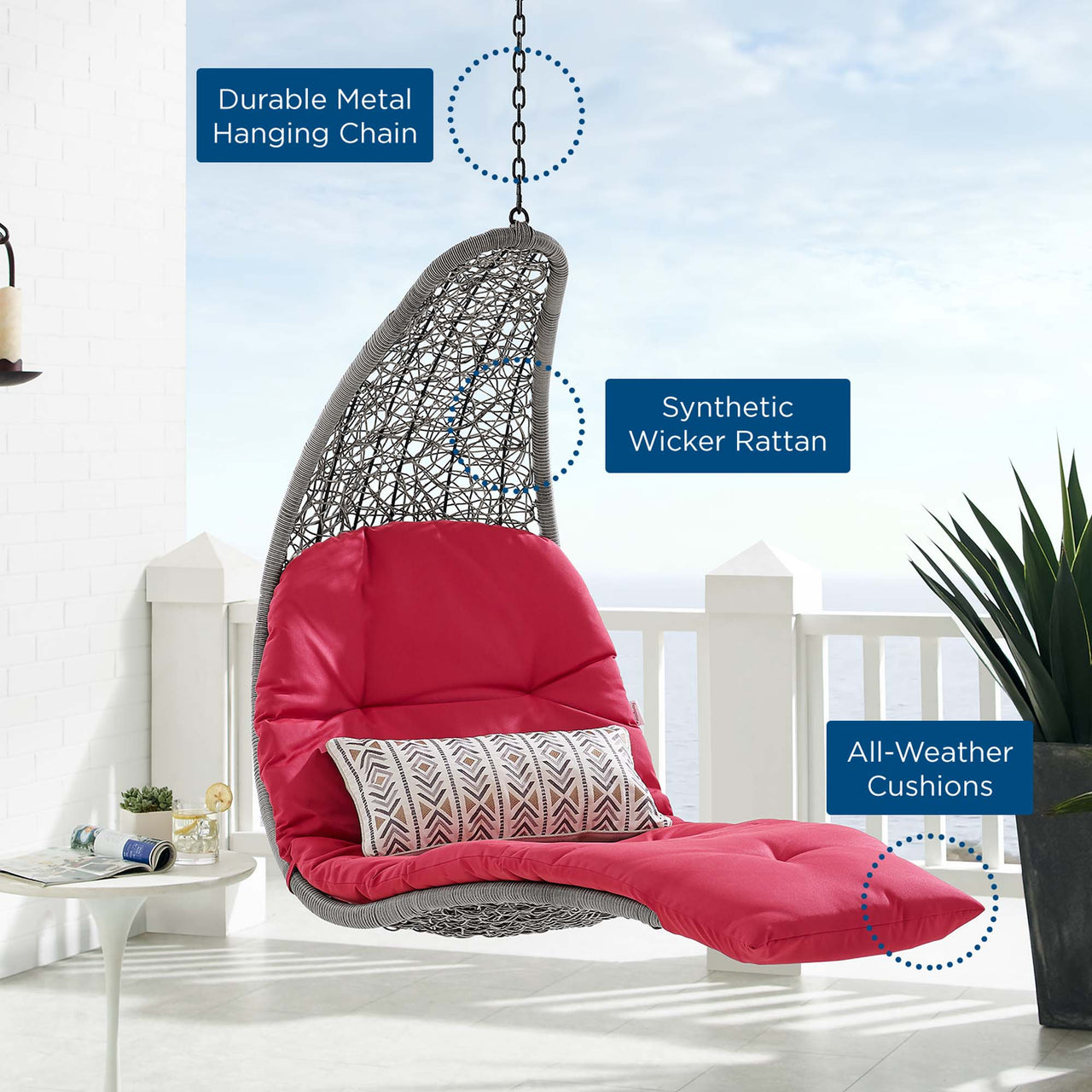 Magic Carpet Swing Chair, Light Gray & Red