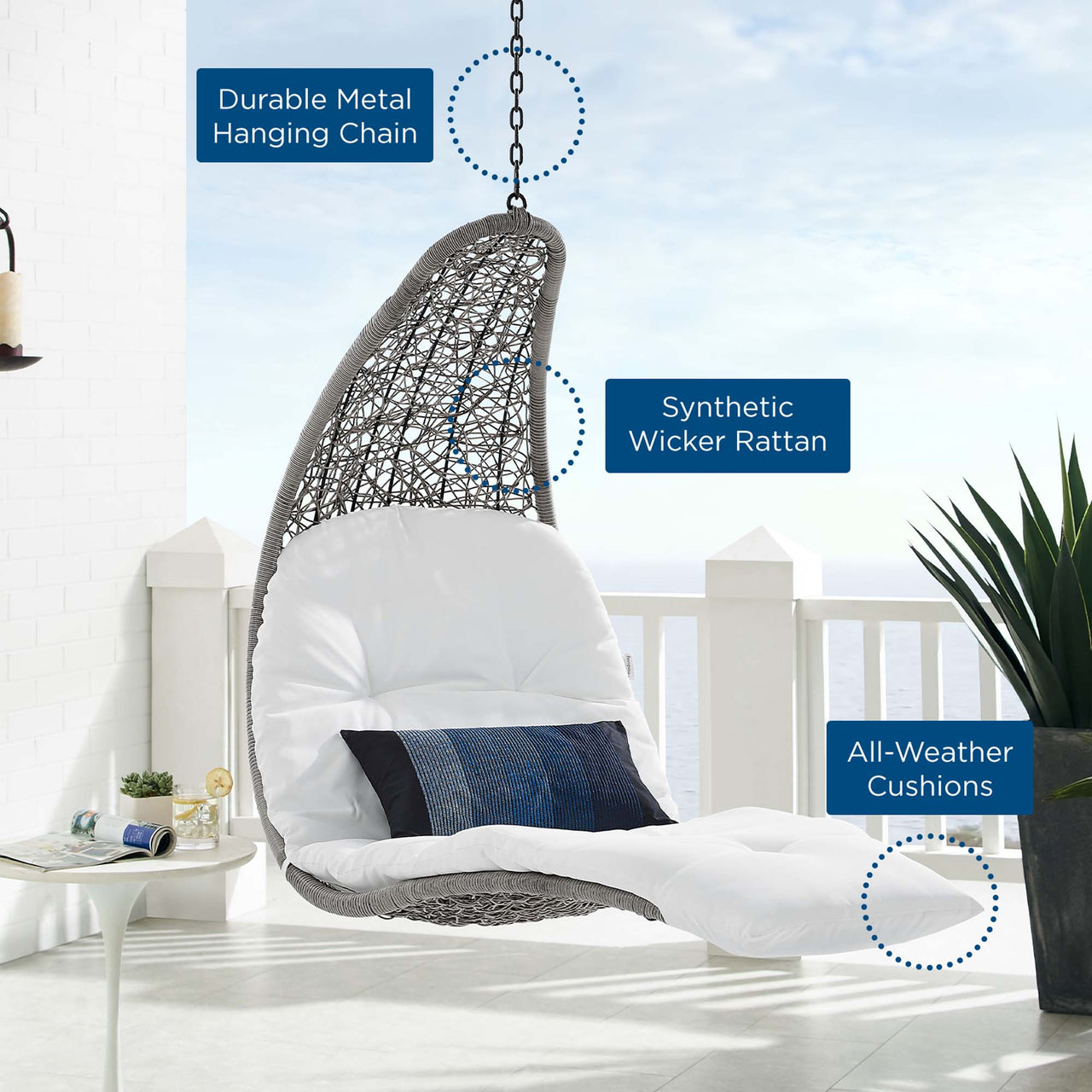 Magic Carpet Swing Chair, Light Gray & White
