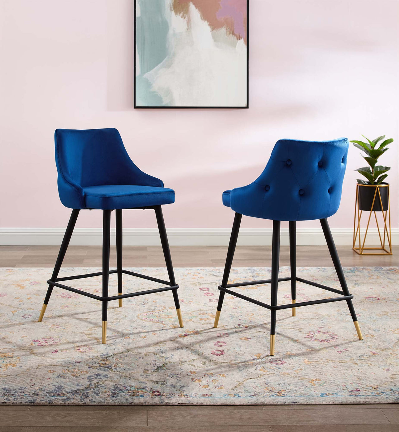 Avira Velvet Counter Stool Set of 2, Navy