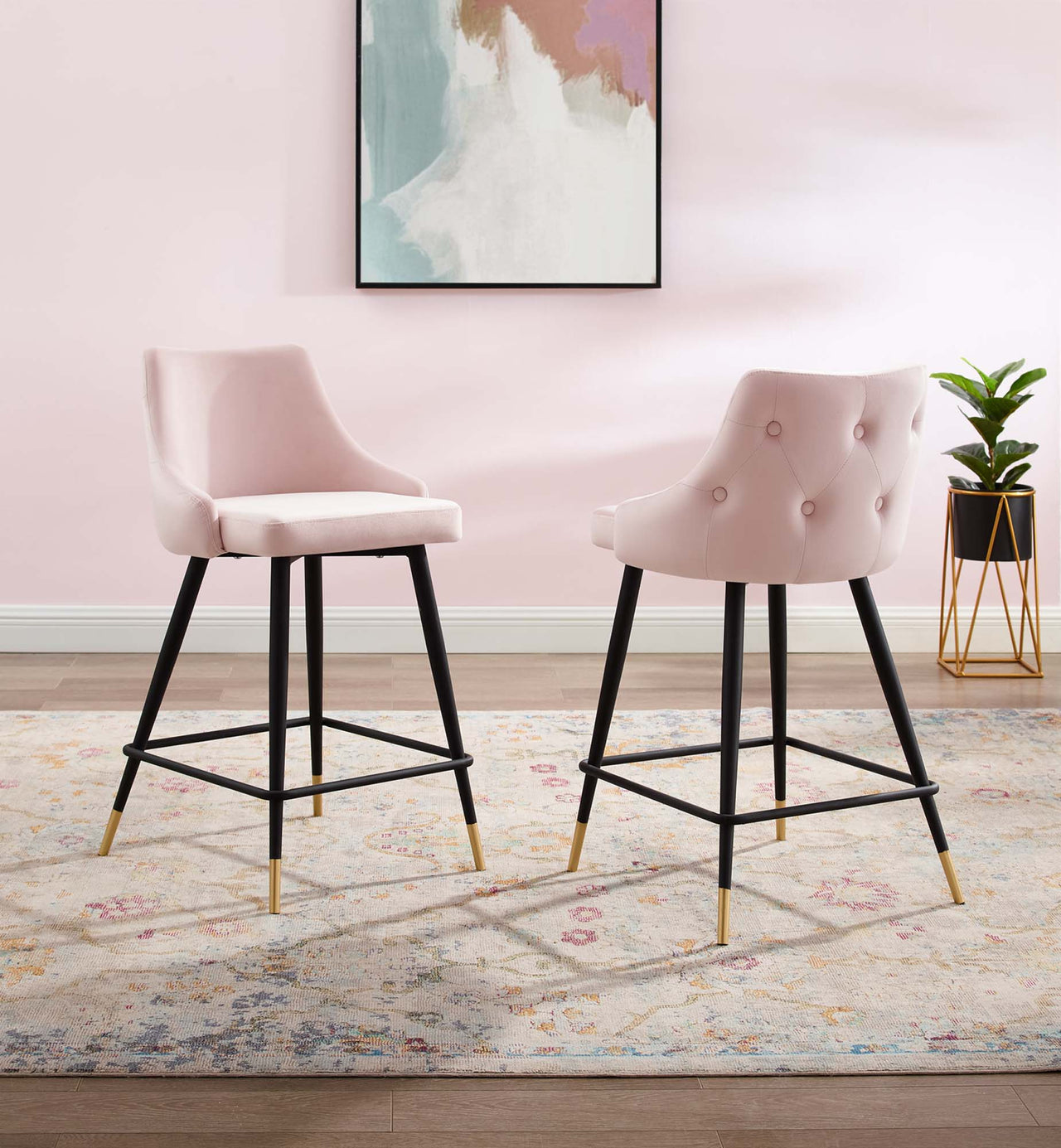 Avira Velvet Counter Stool Set of 2, Pink